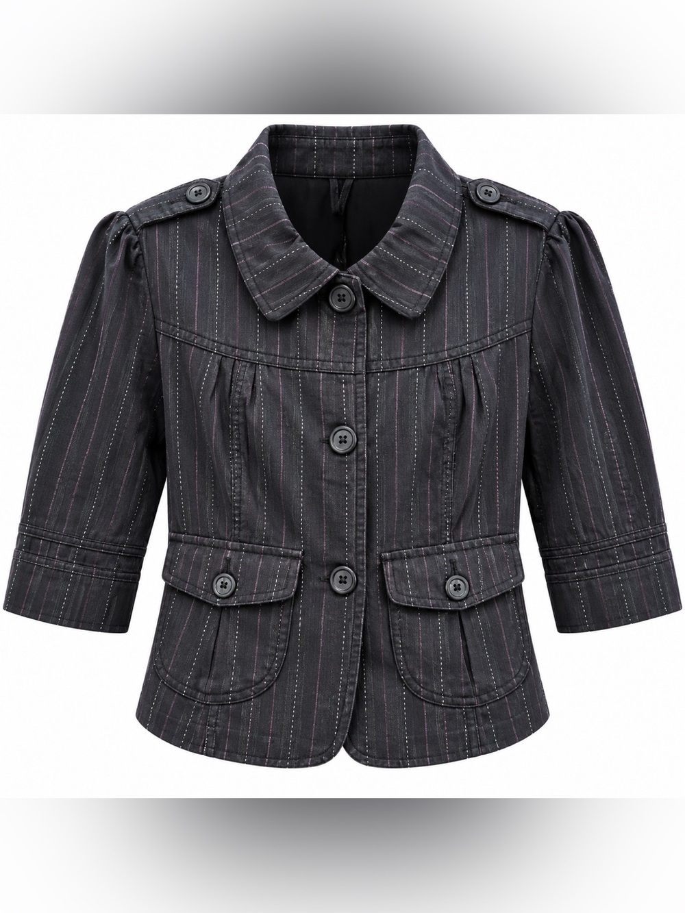 Roxy Charcoal Pinstripe Button Waist length Jacket